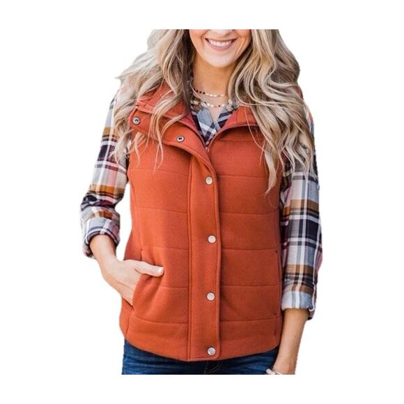 Womens Large Perfect Puffer Vest Burnt Orange Fall Layering by Becaal - Picture 2 of 8